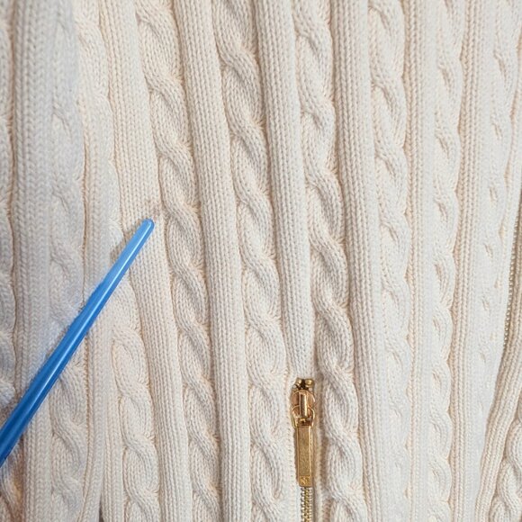 Lauren Ralph Lauren Womens Large Sweater Ivory Cable Knit Full Zip Cotton - Picture 11 of 11